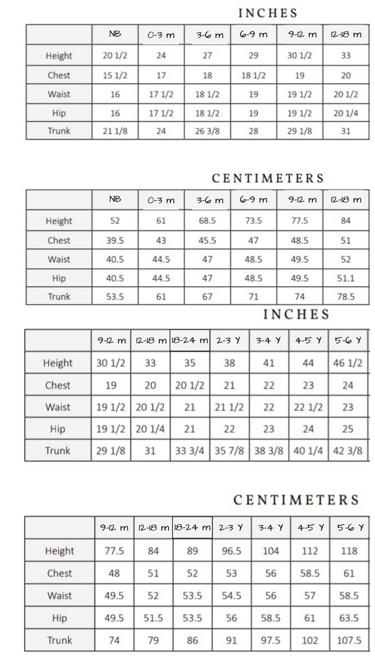 size chart for sinclair romper