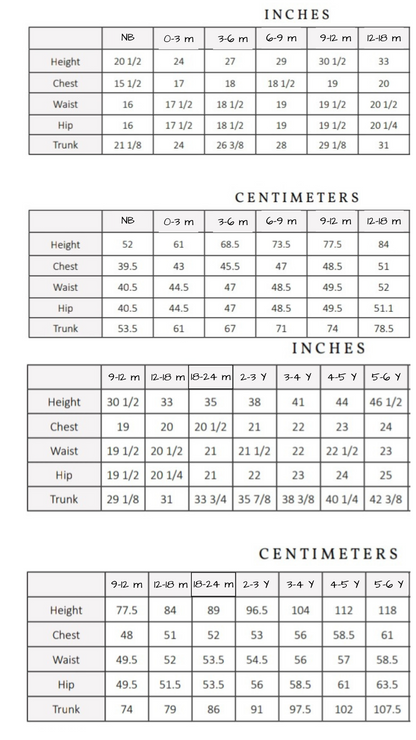 size chart for sinclair romper