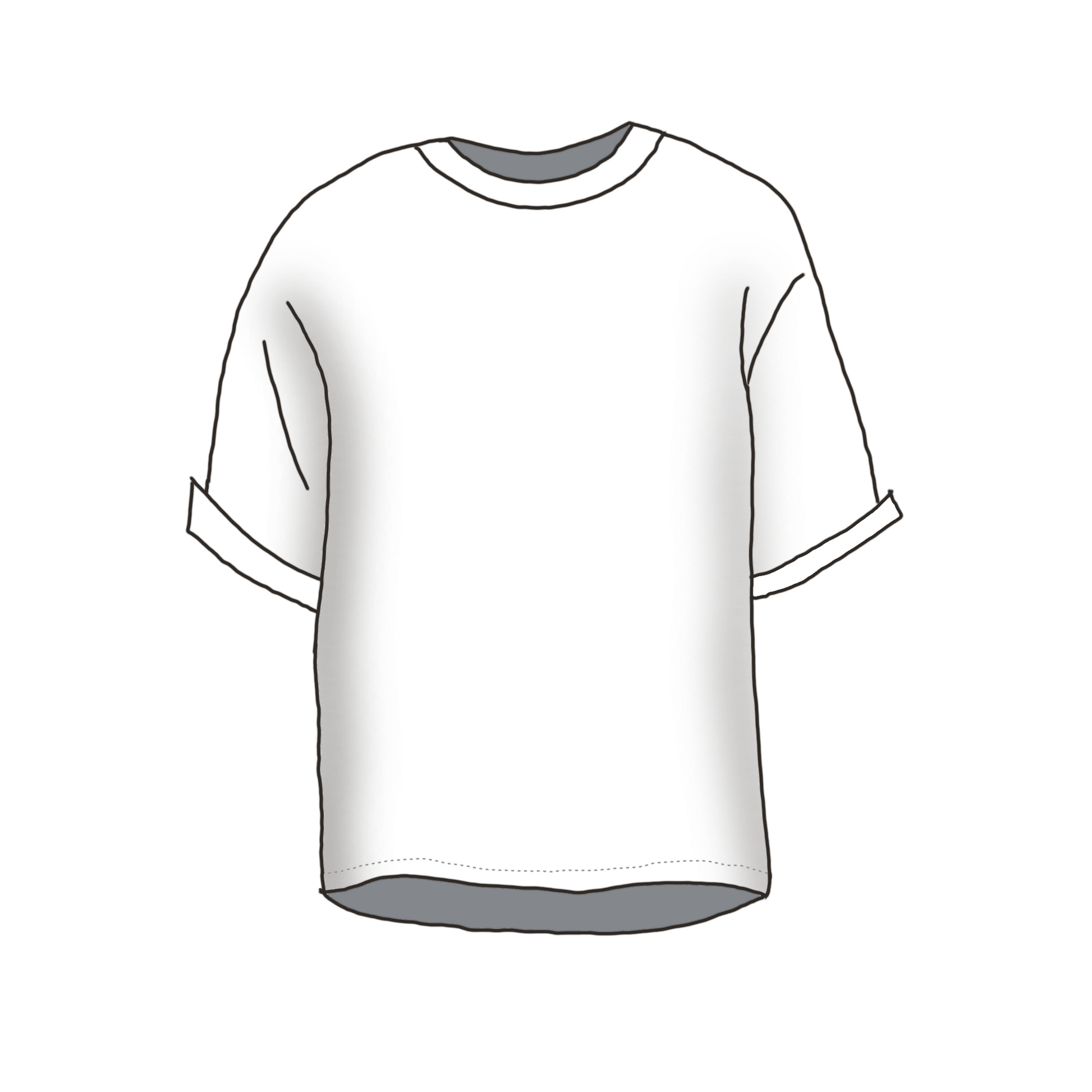 Flat sketch illustration of the Oversize Tee design showing its relaxed fit and drop sleeve