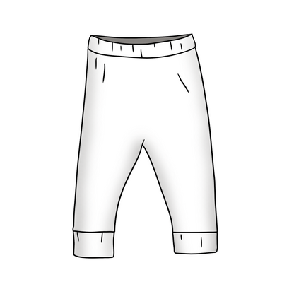 Flat outline illustration of children’s slim leggings with a relaxed leg shape